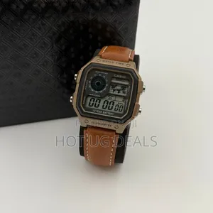 Casio Watch Digital World Time Brown Leather Band Men's