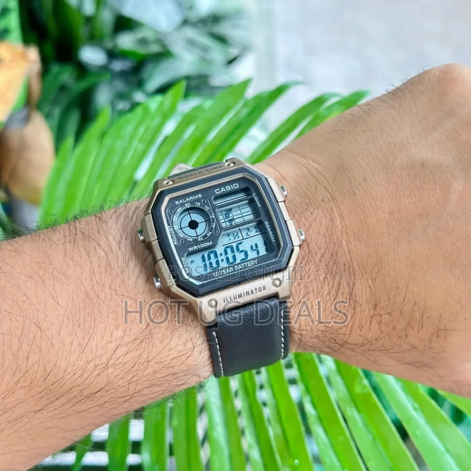 Casio Watch Digital World Time Black Leather Band Men's