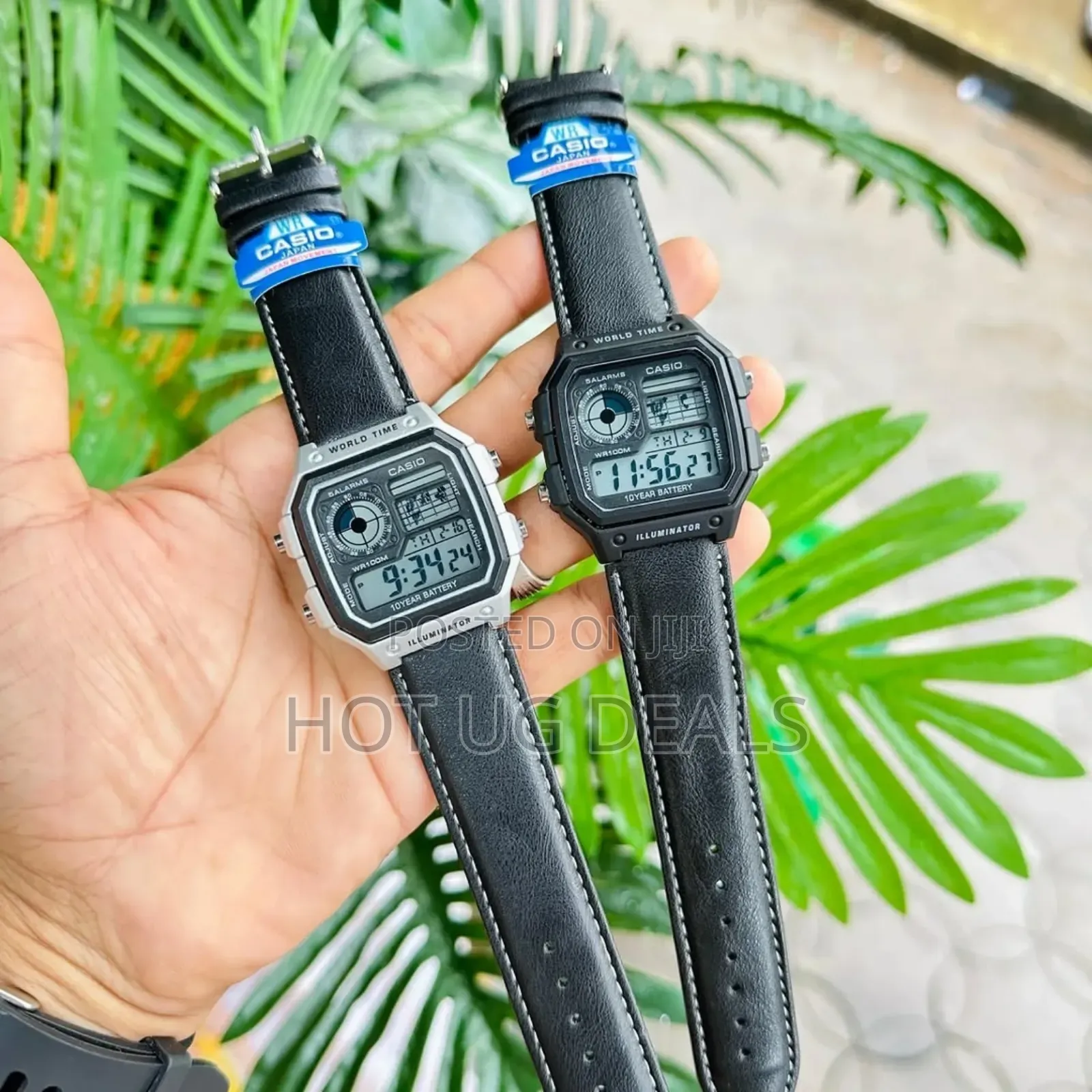 Casio Watch Digital World Time Black Leather Band Men's