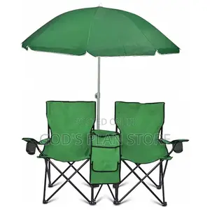 Green Double Camping Chairs and Umbrella
