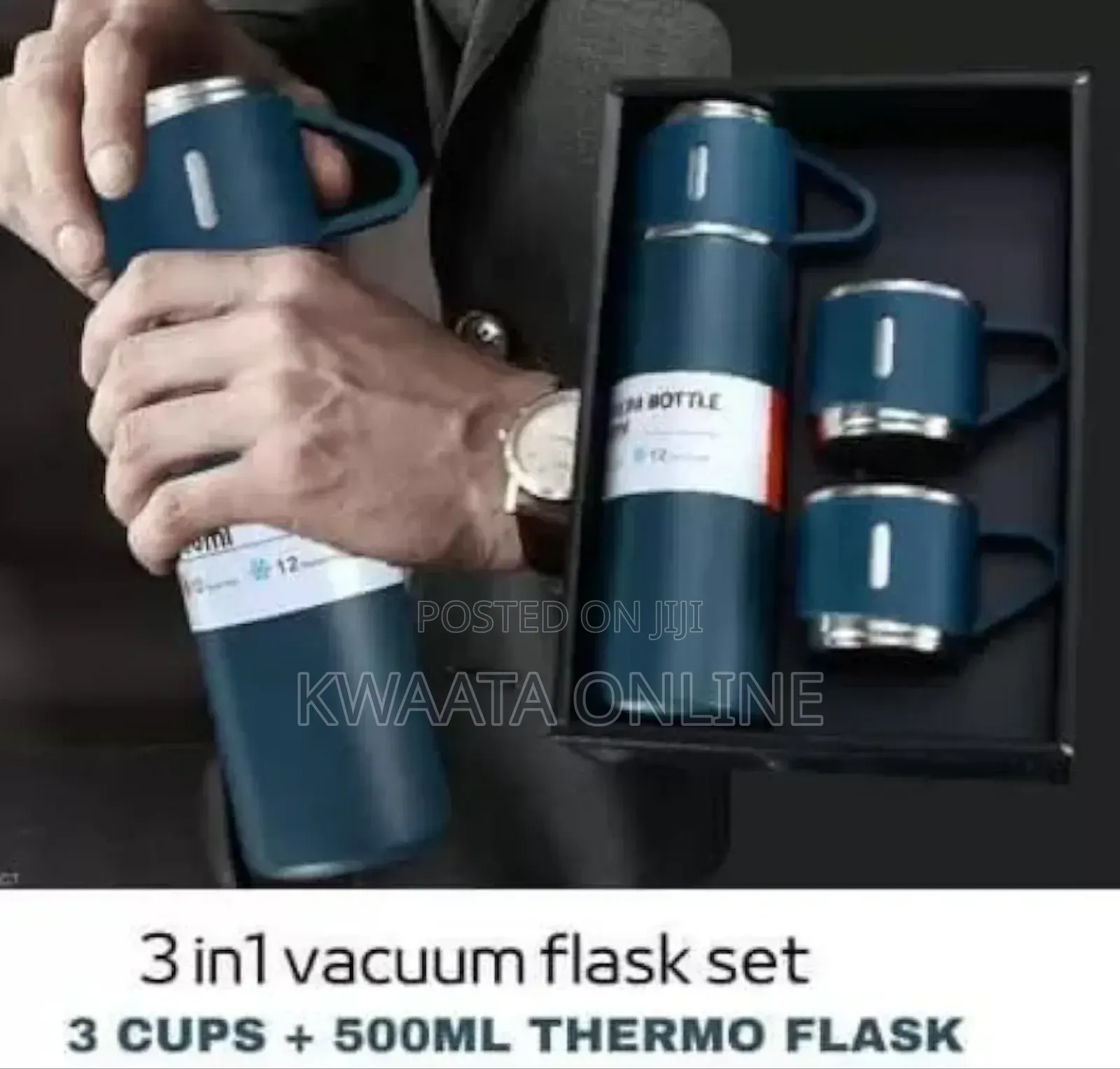 Vacuum Flask Set With 3 Steel Cups Combo For Drinks- 500ml