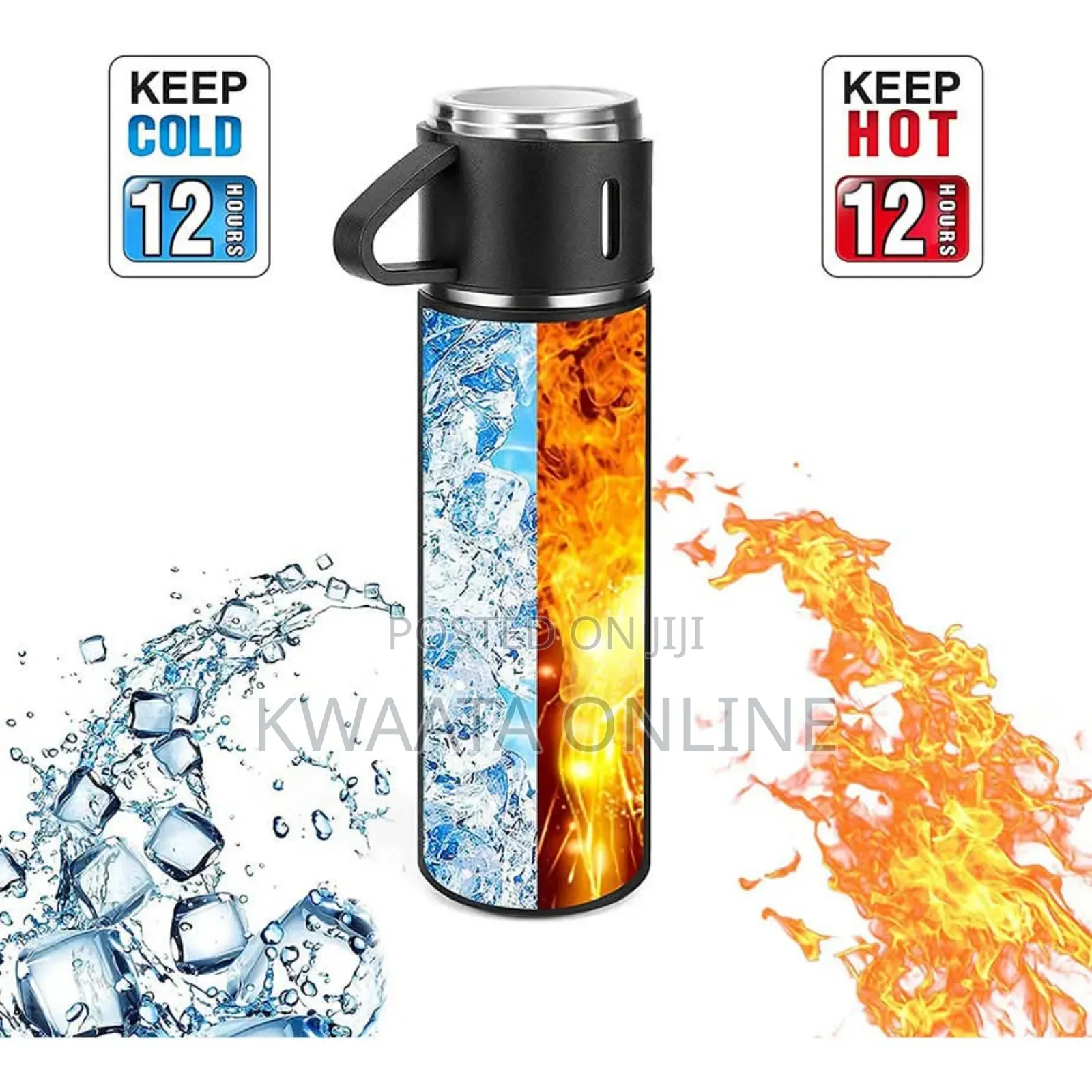 Vacuum Flask Set With 3 Steel Cups Combo For Drinks- 500ml
