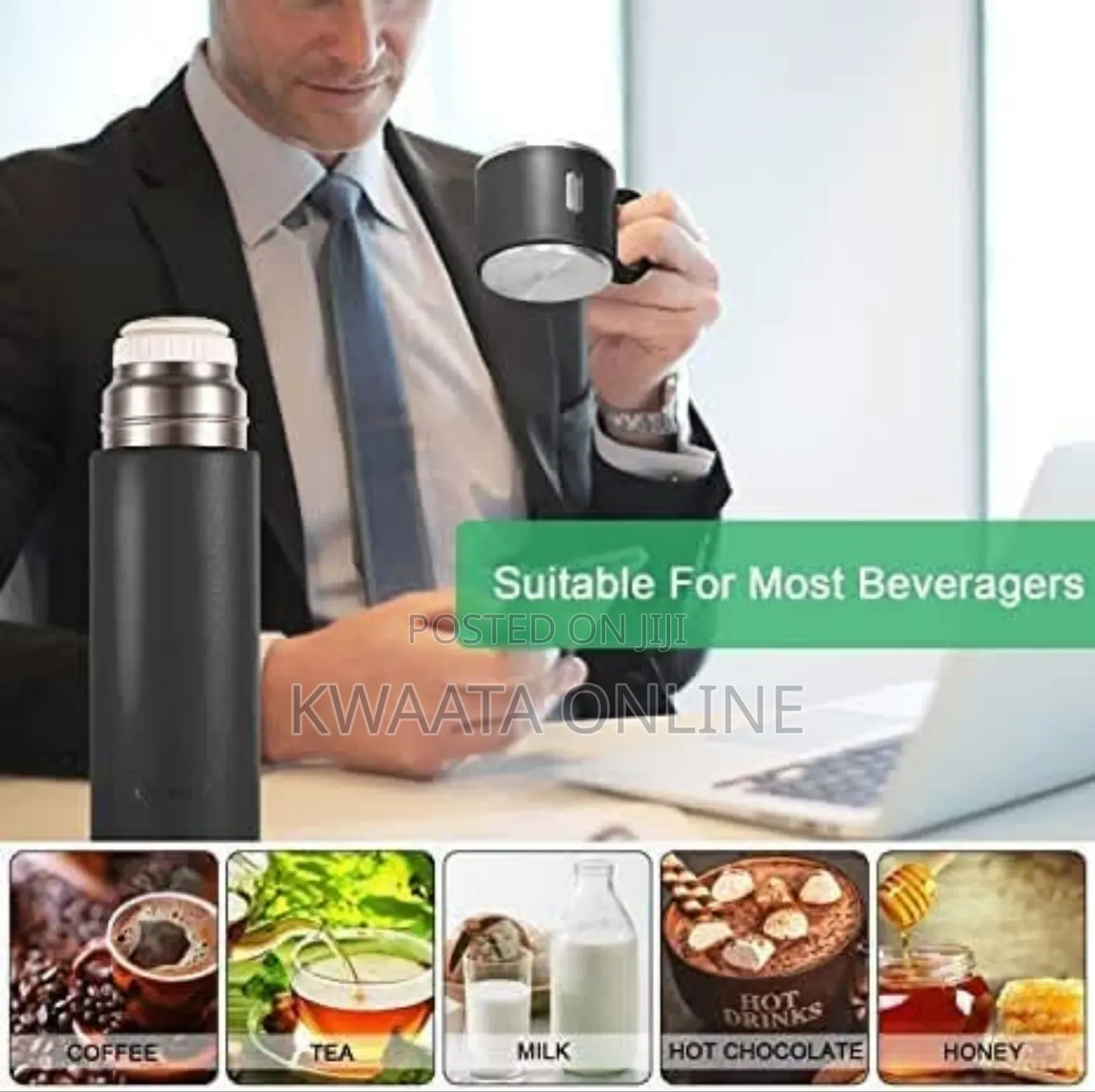 Vacuum Flask Set With 3 Steel Cups Combo For Drinks- 500ml