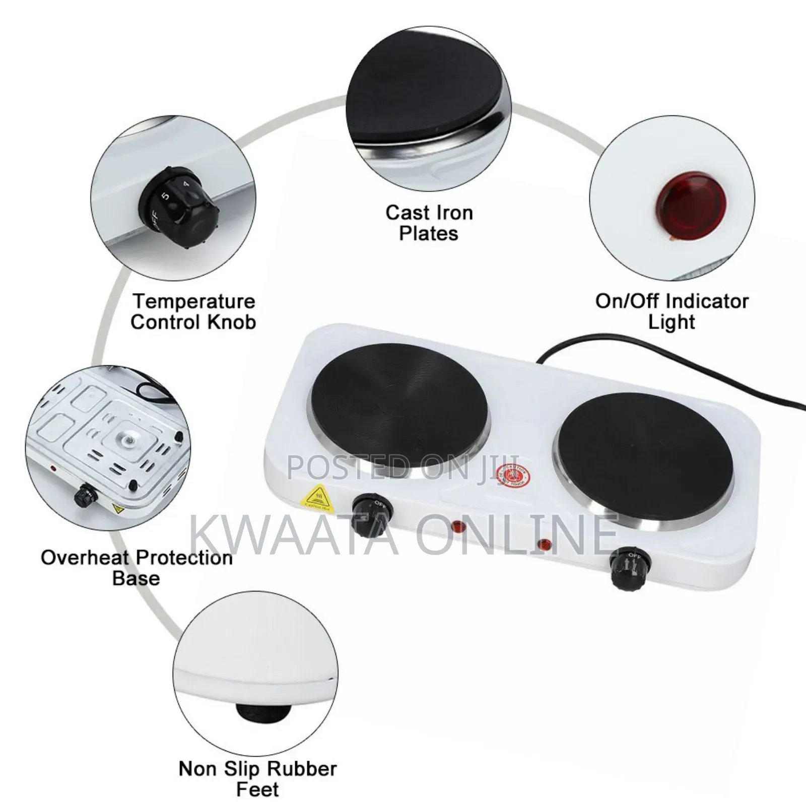Hot Plate Double Burner Solid Hot Plate- White/Black