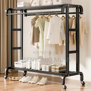 Modern Steel Coat Rack With Double Rods Shelves - 120cm