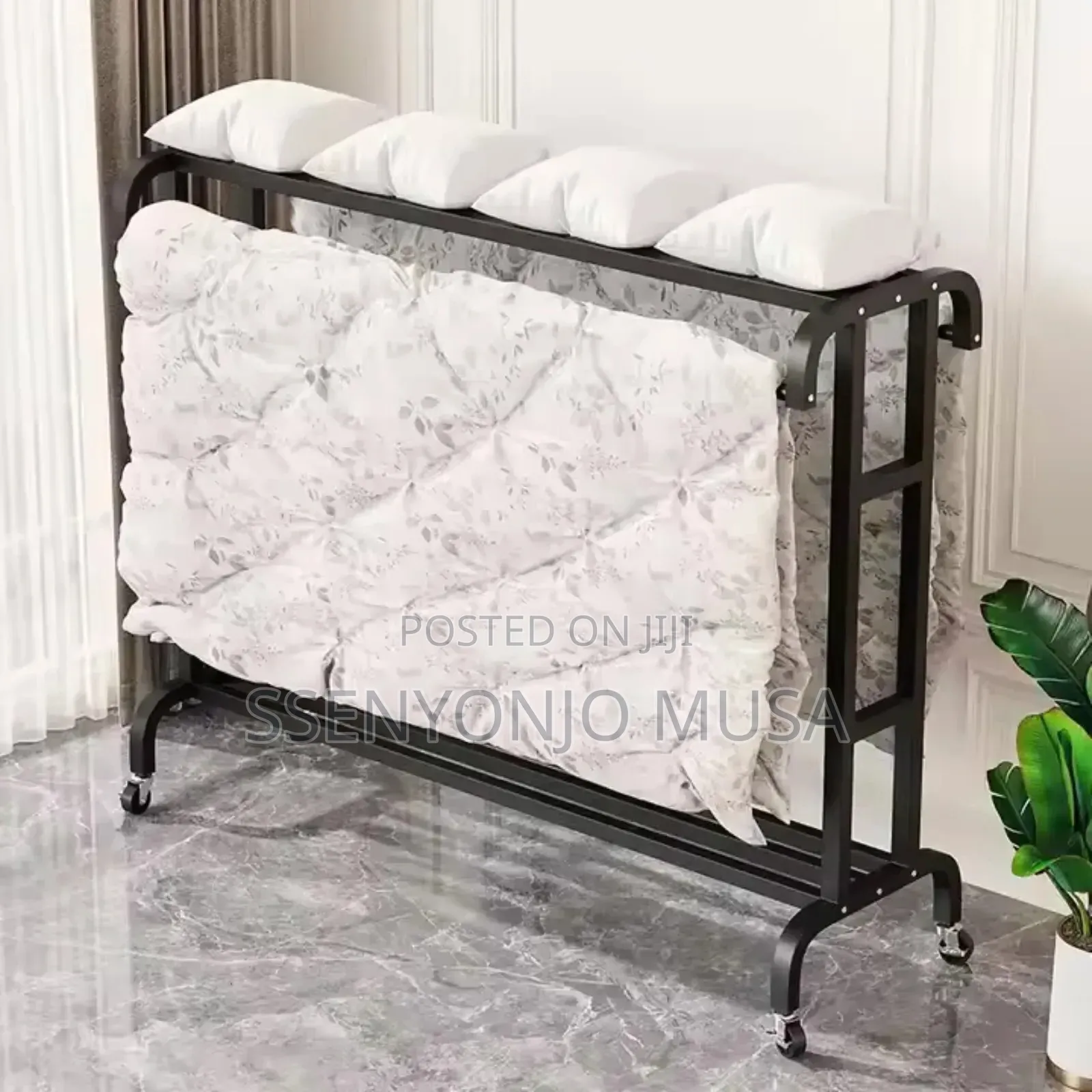 Modern Steel Coat Rack With Double Rods Shelves - 120cm