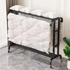 Modern Steel Coat Rack With Double Rods Shelves - 120cm