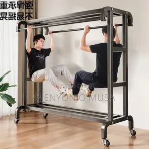 Modern Steel Coat Rack With Double Rods Shelves - 120cm