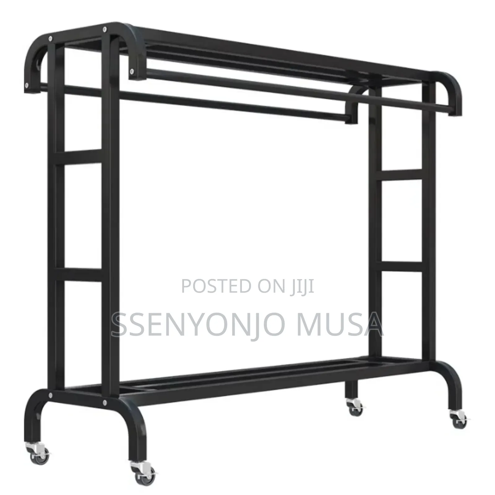 Modern Steel Coat Rack With Double Rods Shelves - 120cm
