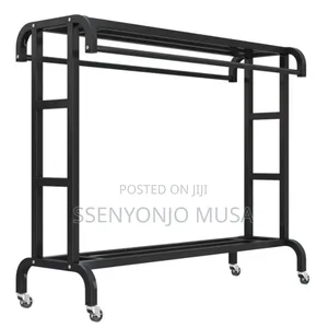 Modern Steel Coat Rack With Double Rods Shelves - 120cm
