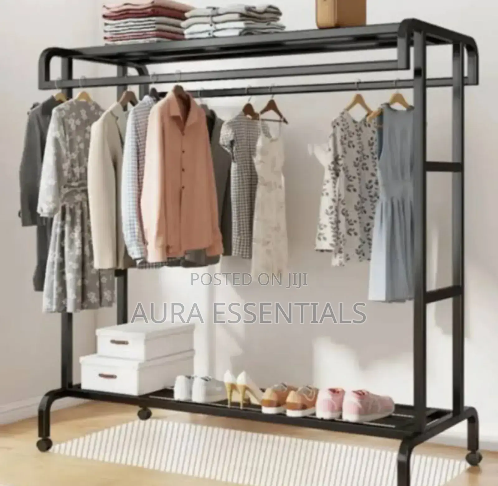 Generic Double Rod Clothing Garment Rack