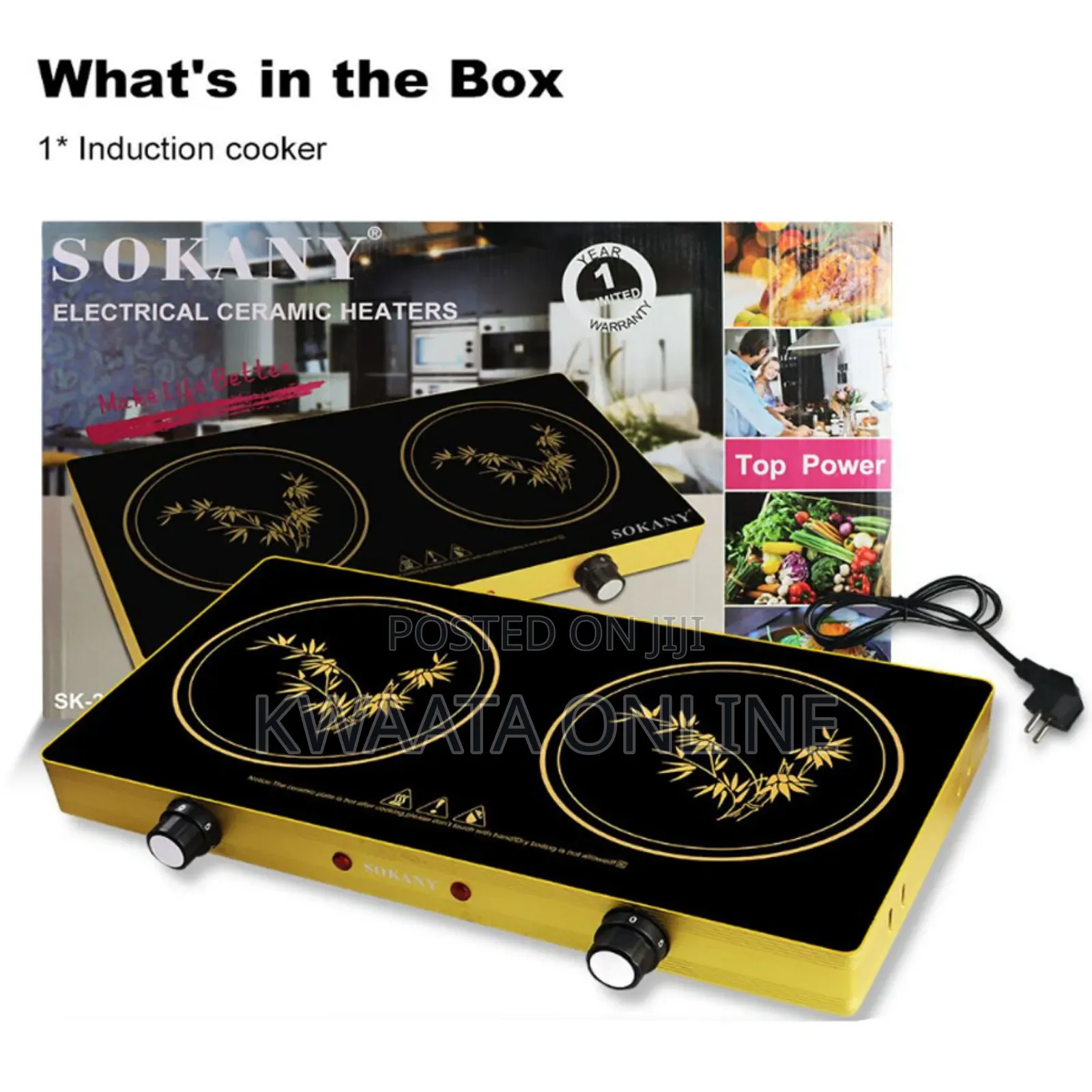 Sokany Induction Cooker Ceramic Double Burner Glass Hotplate-1200w