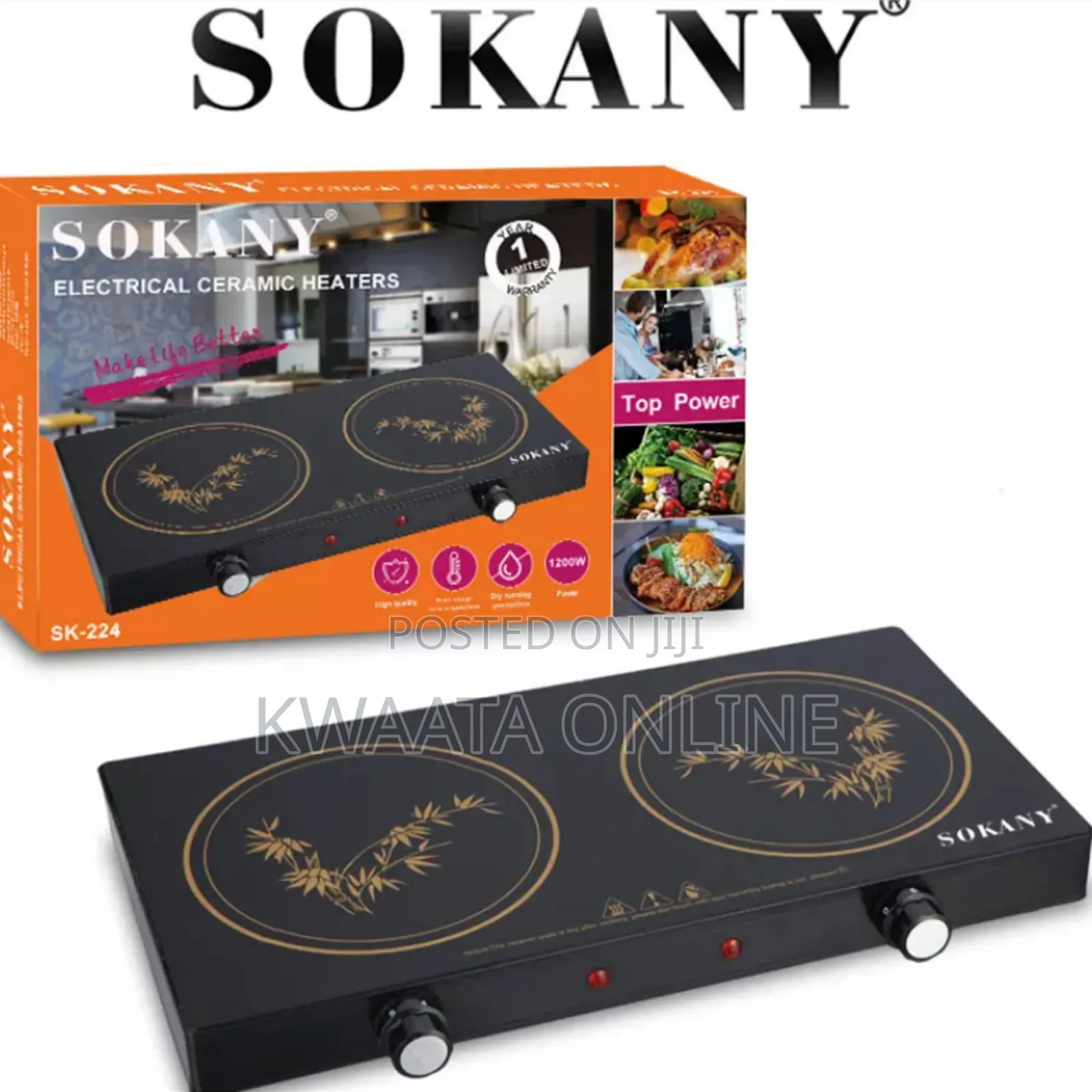 Sokany Induction Cooker Ceramic Double Burner Glass Hotplate-1200w