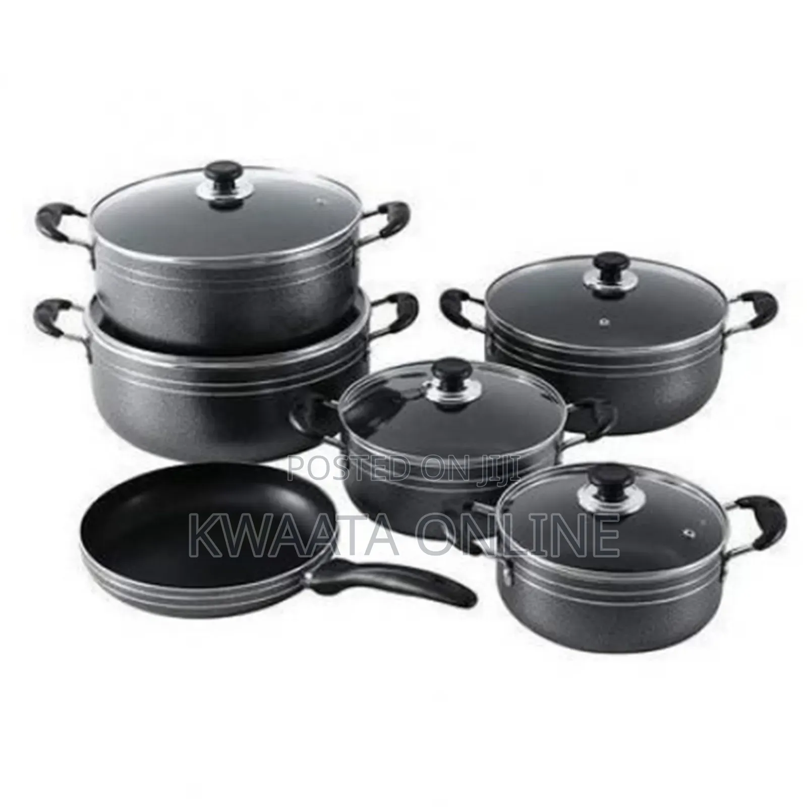 6 Pc- Non Stick Cookware Pans Saucepans With Covers- Black
