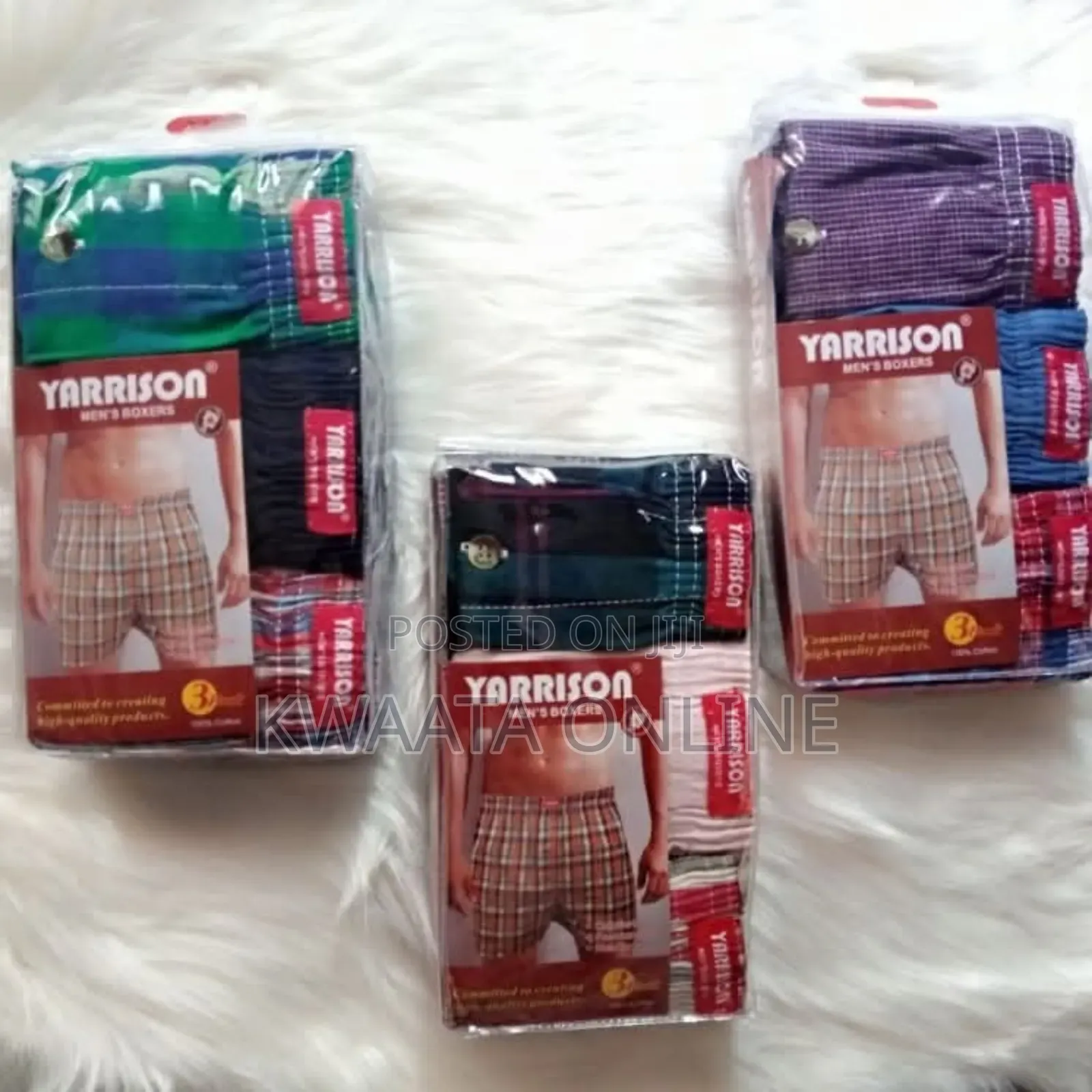 3 Pc Pack Yarrison Mens Cotton Boxers(2 Checkered + 1 Plain)