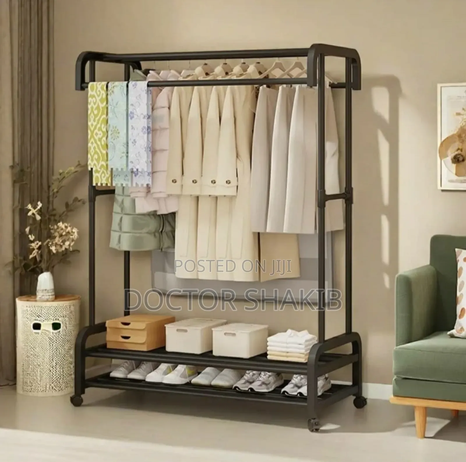 New Metal Rail Clothes Garment Hanging Rack Shoe Shelf
