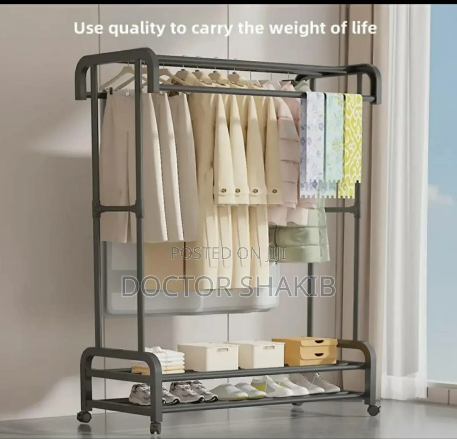 New Metal Rail Clothes Garment Hanging Rack Shoe Shelf