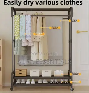 Heavy Duty Metal Rail Clothes Garment Hanging Rack