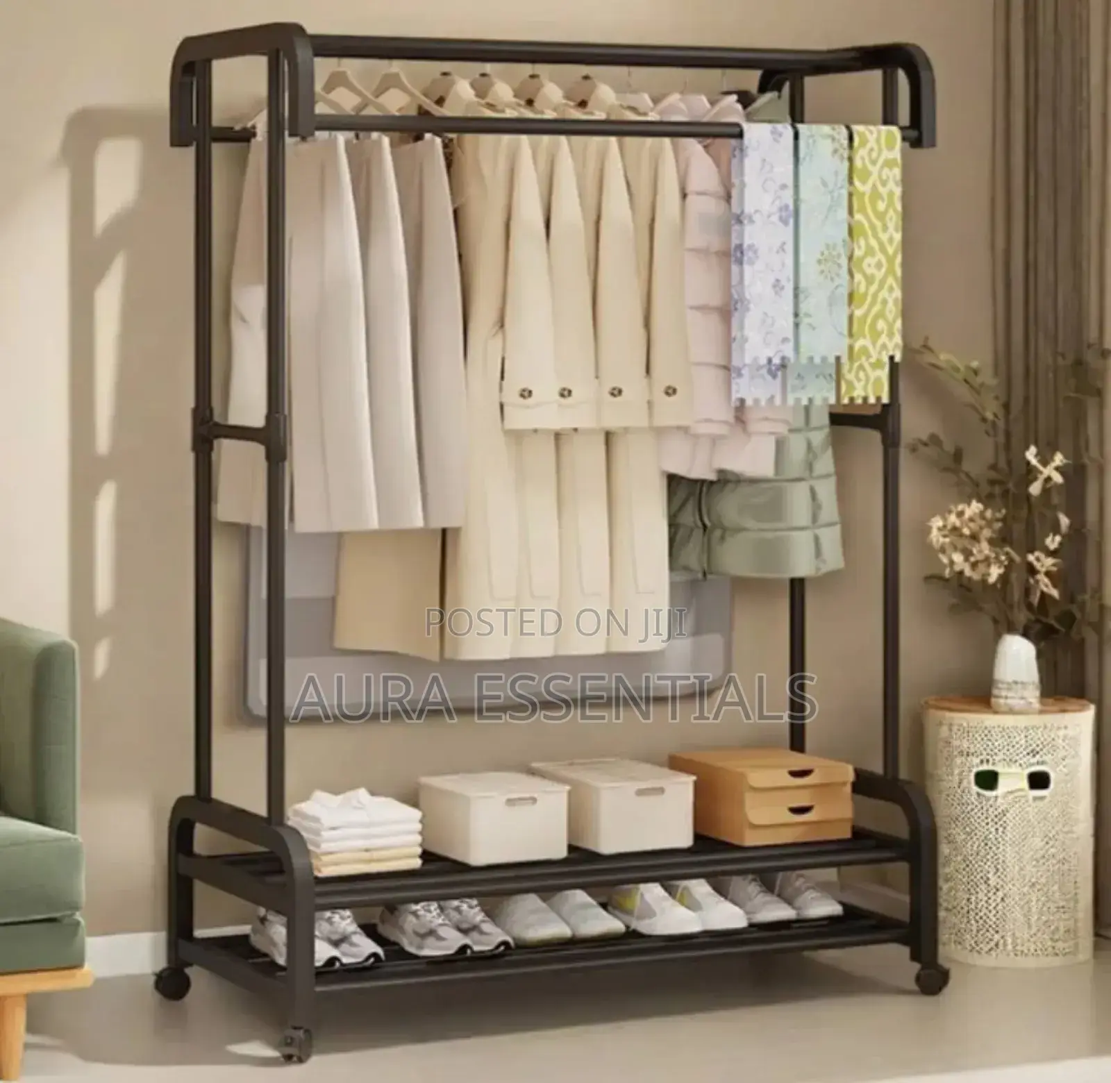 Heavy Duty Metal Rail Clothes Garment Hanging Rack
