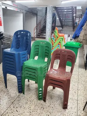 Maroon, Green, Blue Armless Plastic Chairs
