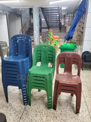 Maroon, Green, Blue Armless Plastic Chairs