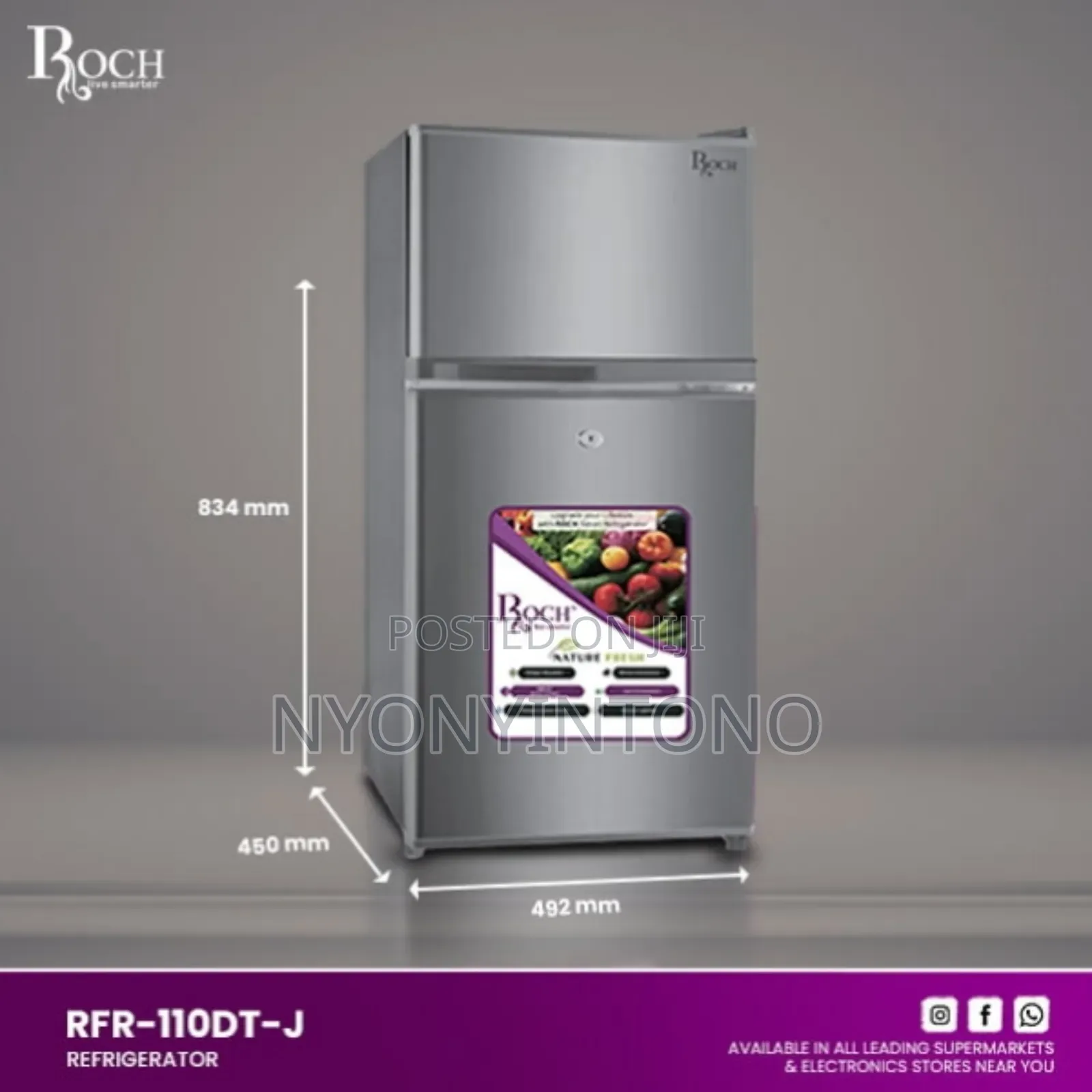 Roch Top-Quality Double Door Refrigerator 125liters
