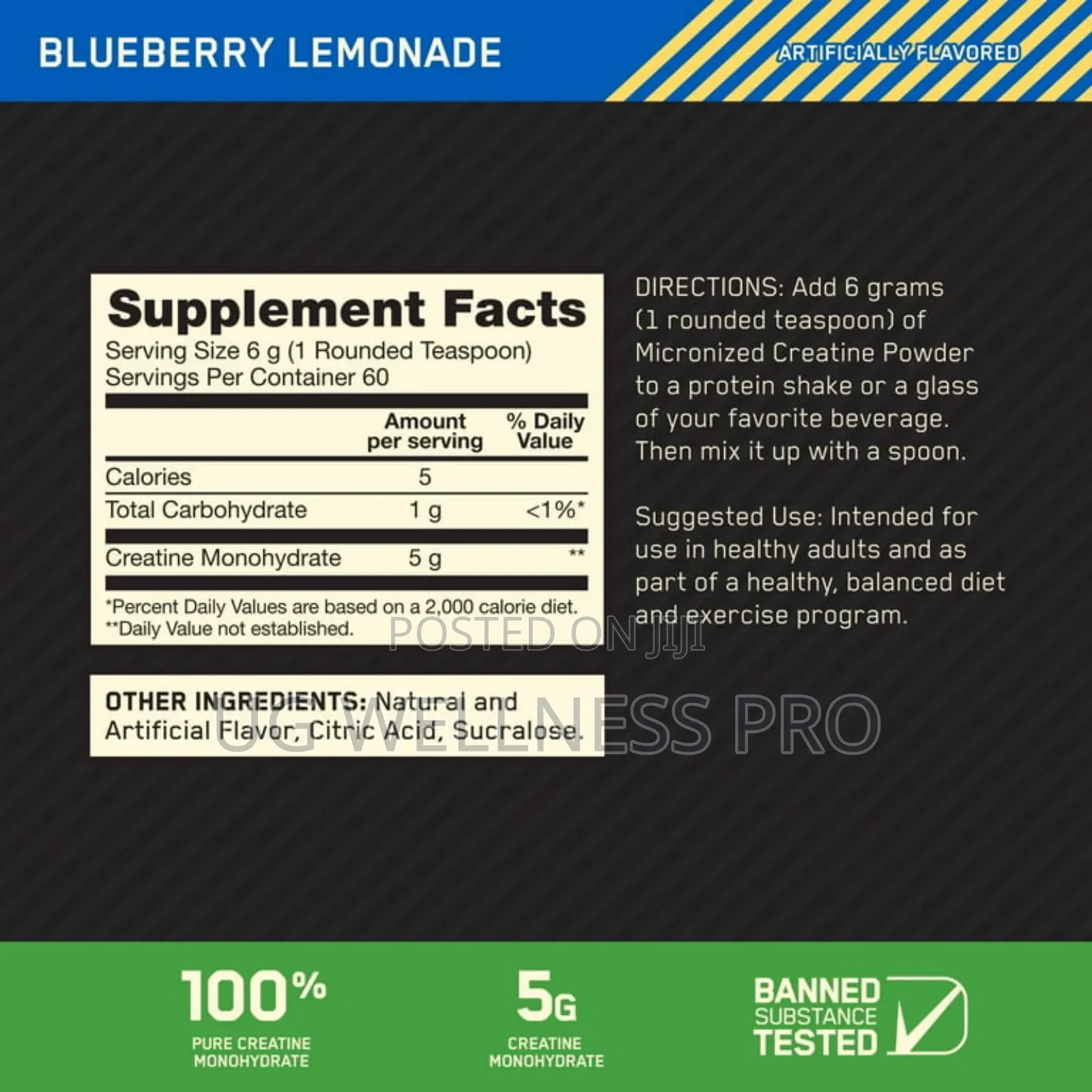 Optimum Nutrition Micronized Creatine Powder Blueberry 60 Se