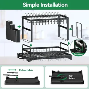 2 Tier Dish Drying Rack Drainer With Drainboard - Black