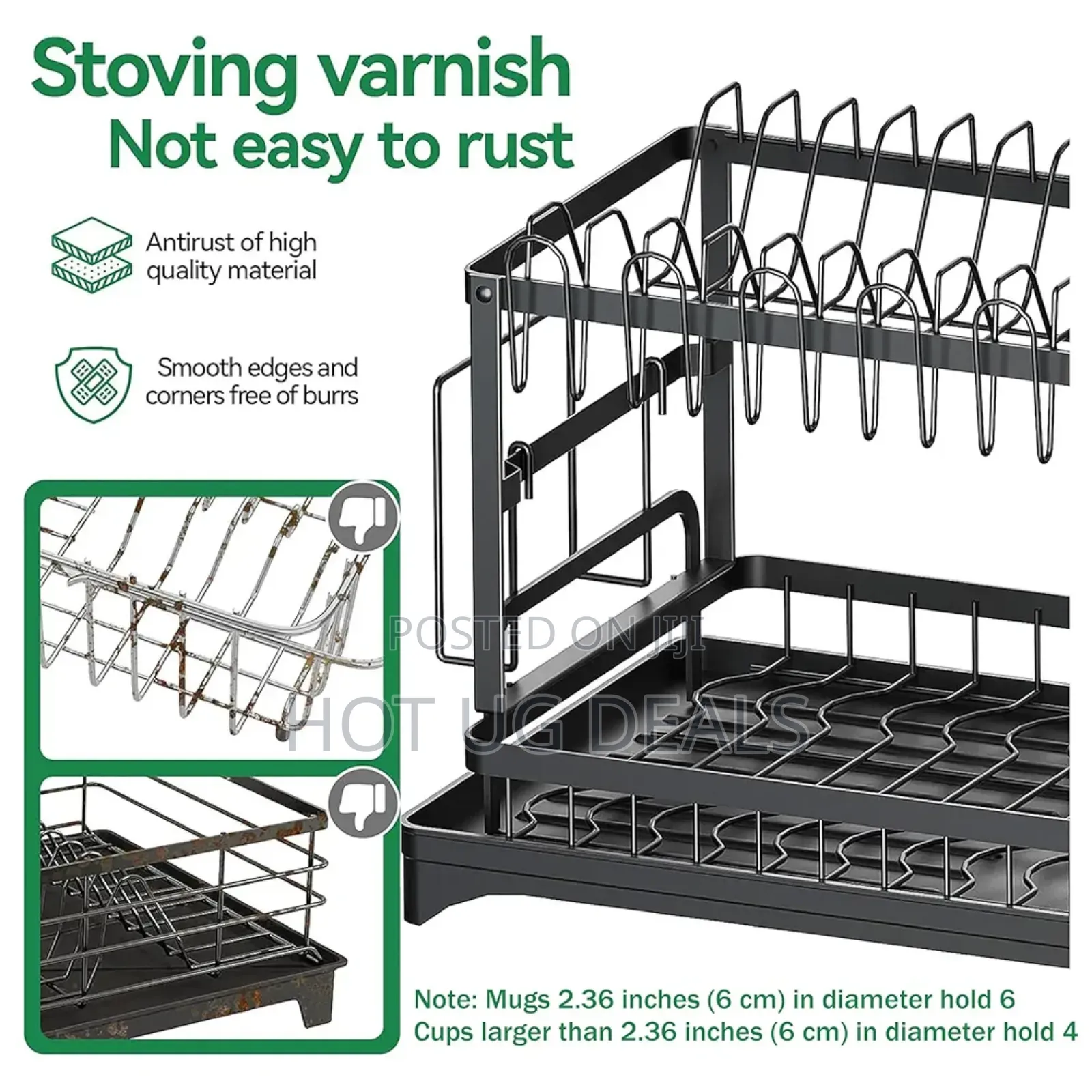 2 Tier Dish Drying Rack Drainer With Drainboard - Black