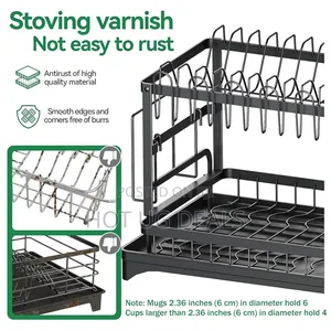 2 Tier Dish Drying Rack Drainer With Drainboard - Black