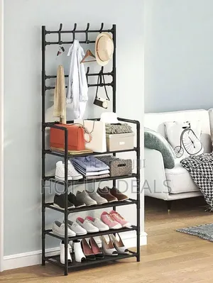 Hooks Coat Hat Stand Metal Shoe Rack Bedroom 4 Tiers