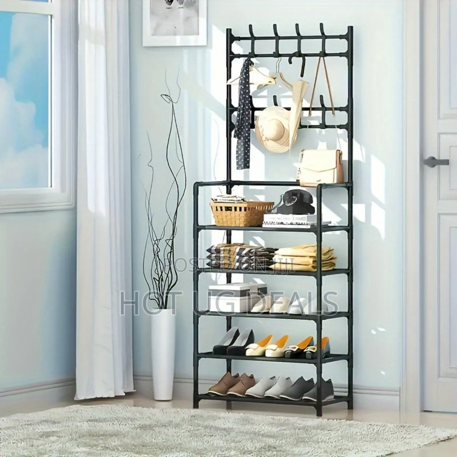 Hooks Coat Hat Stand Metal Shoe Rack Bedroom 4 Tiers