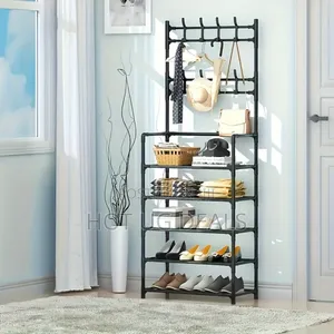 Hooks Coat Hat Stand Metal Shoe Rack Bedroom 4 Tiers