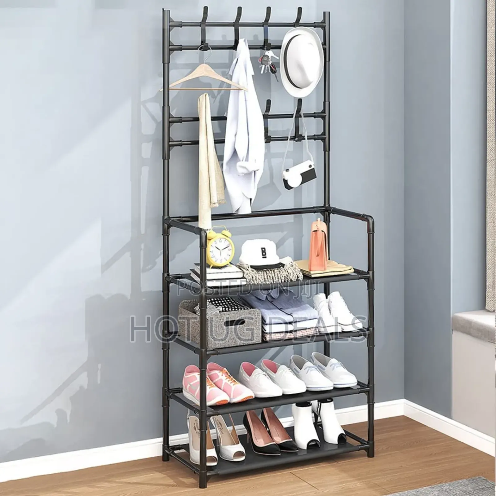 Hooks Coat Hat Stand Metal Shoe Rack Bedroom 4 Tiers