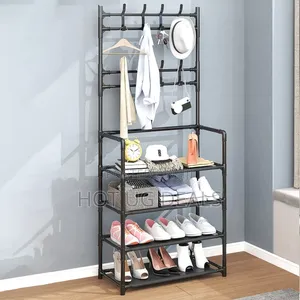 Hooks Coat Hat Stand Metal Shoe Rack Bedroom 4 Tiers