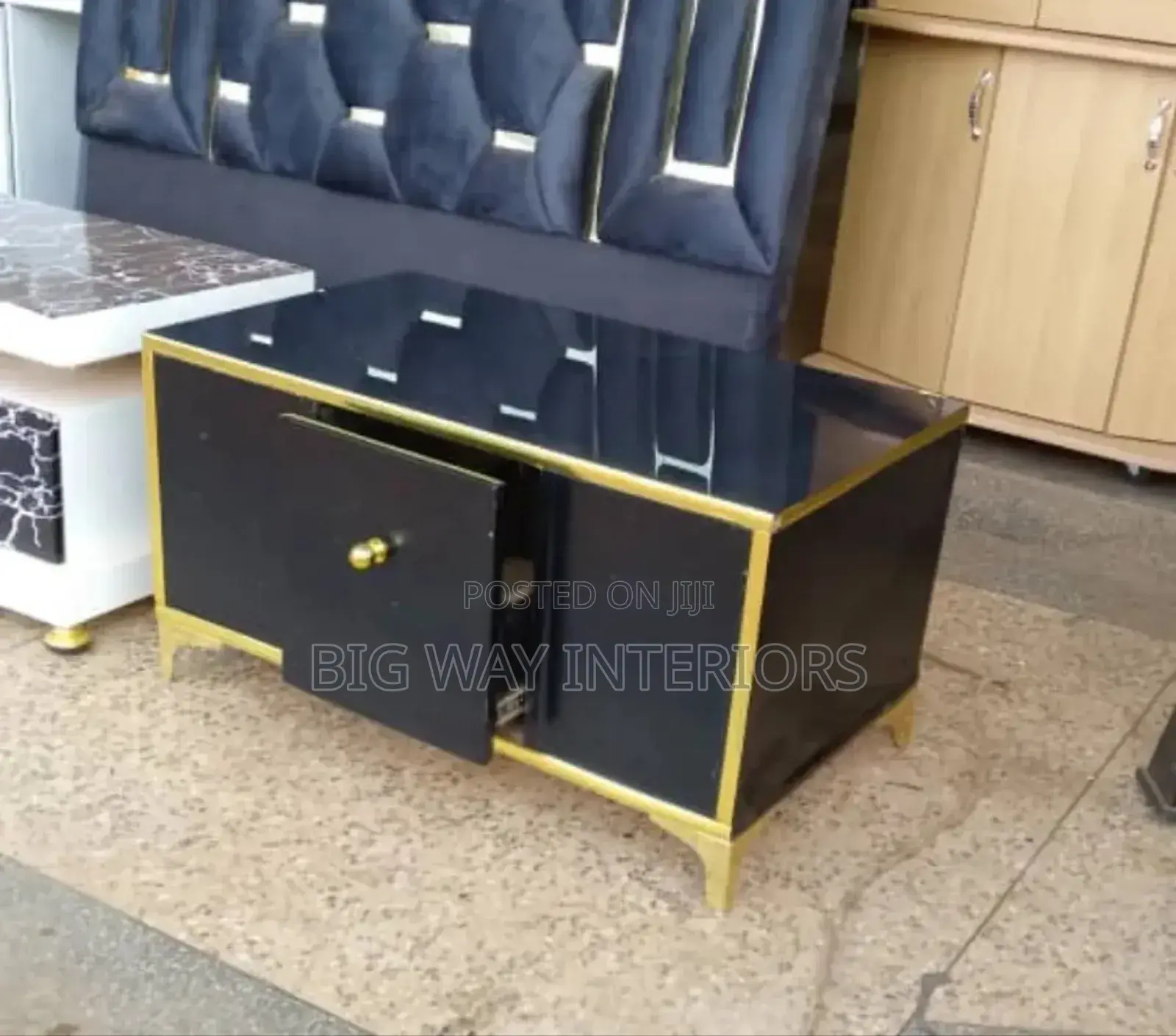 Black Center Table With Gold Metallic Stands