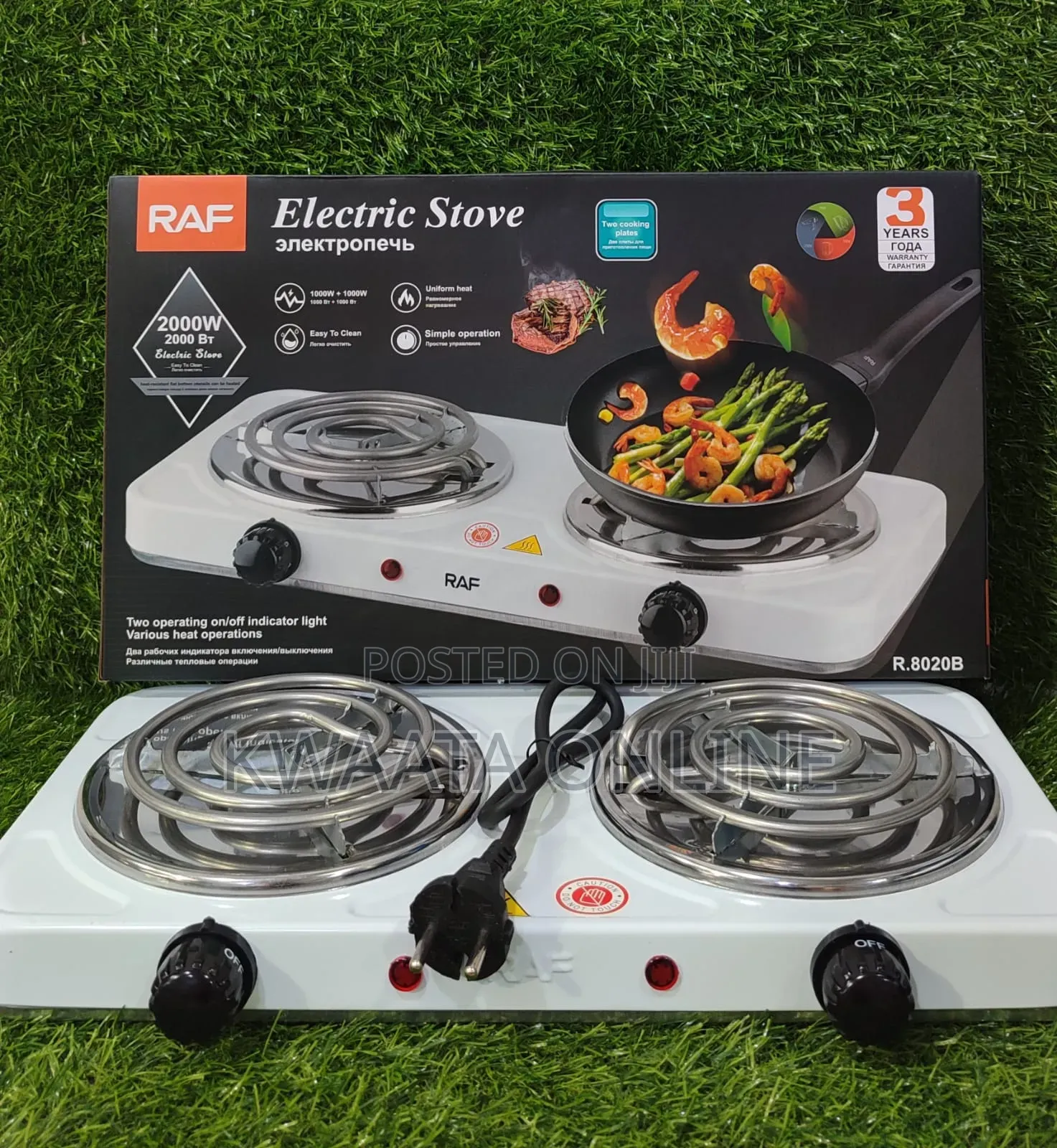 Raf Hot Plate Electric Double Coil Burner Cooktop, 2000w