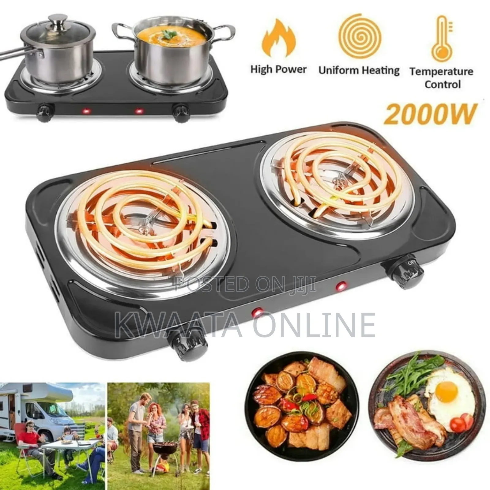 Raf Hot Plate Electric Double Coil Burner Cooktop, 2000w