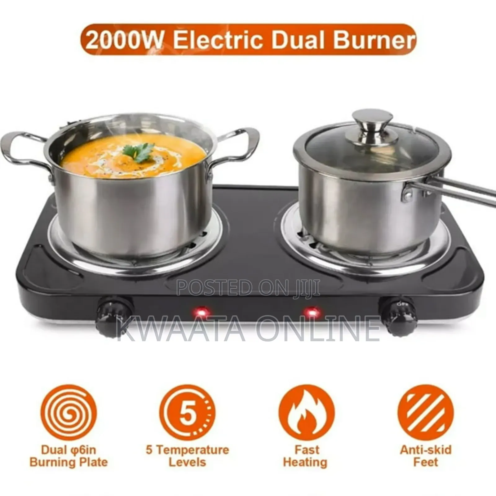 Raf Hot Plate Electric Double Coil Burner Cooktop, 2000w