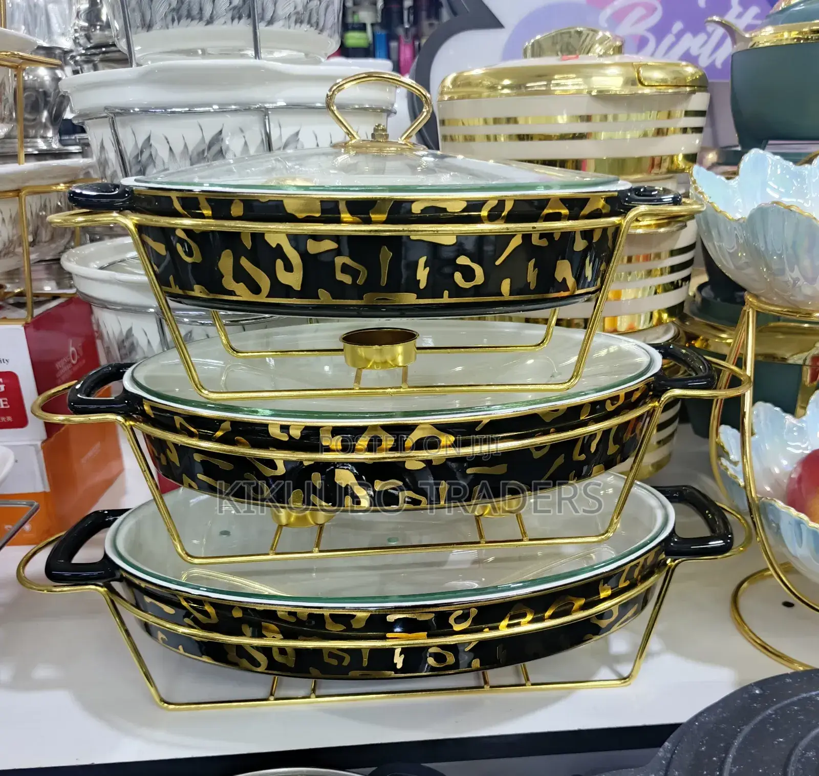 3pcs Ceramic Buffet Serving Dishes With Stands