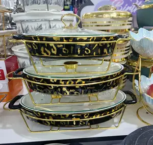 3pcs Ceramic Buffet Serving Dishes With Stands
