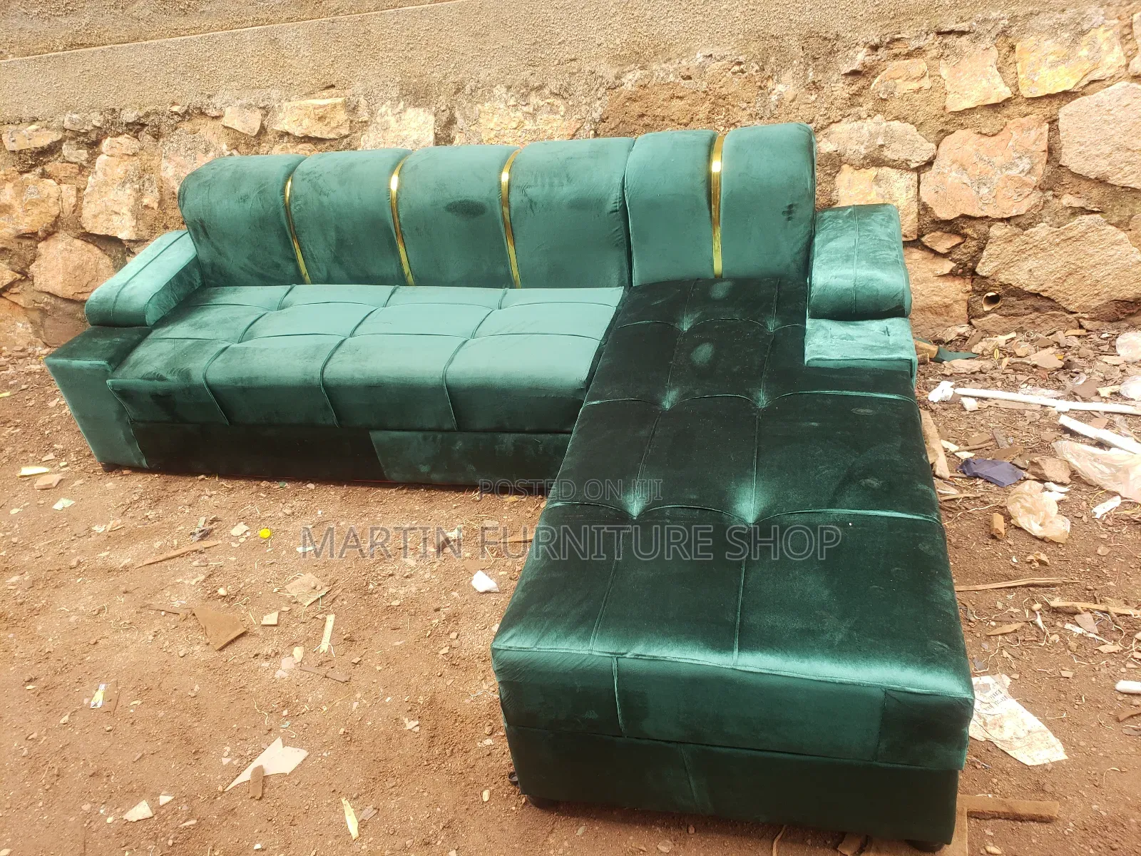 6 Seater L Shaped Velvet Green in Colour