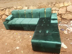 6 Seater L Shaped Velvet Green in Colour