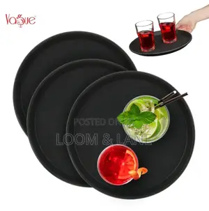 Round Black Non-Skid Fibreglass Serving Tray