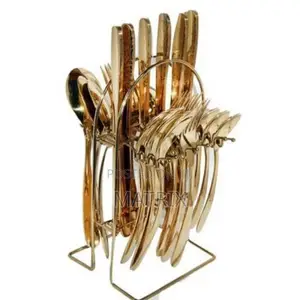 24pcs Stainless Steel Cutlery Set With Stand - Gold