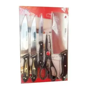 6pc Kitchen Knife Set With Chopping Board +Grater- Silver