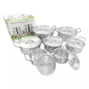 Aluminium Cooking Pots/Saucepan Set, 7pcs-Silver