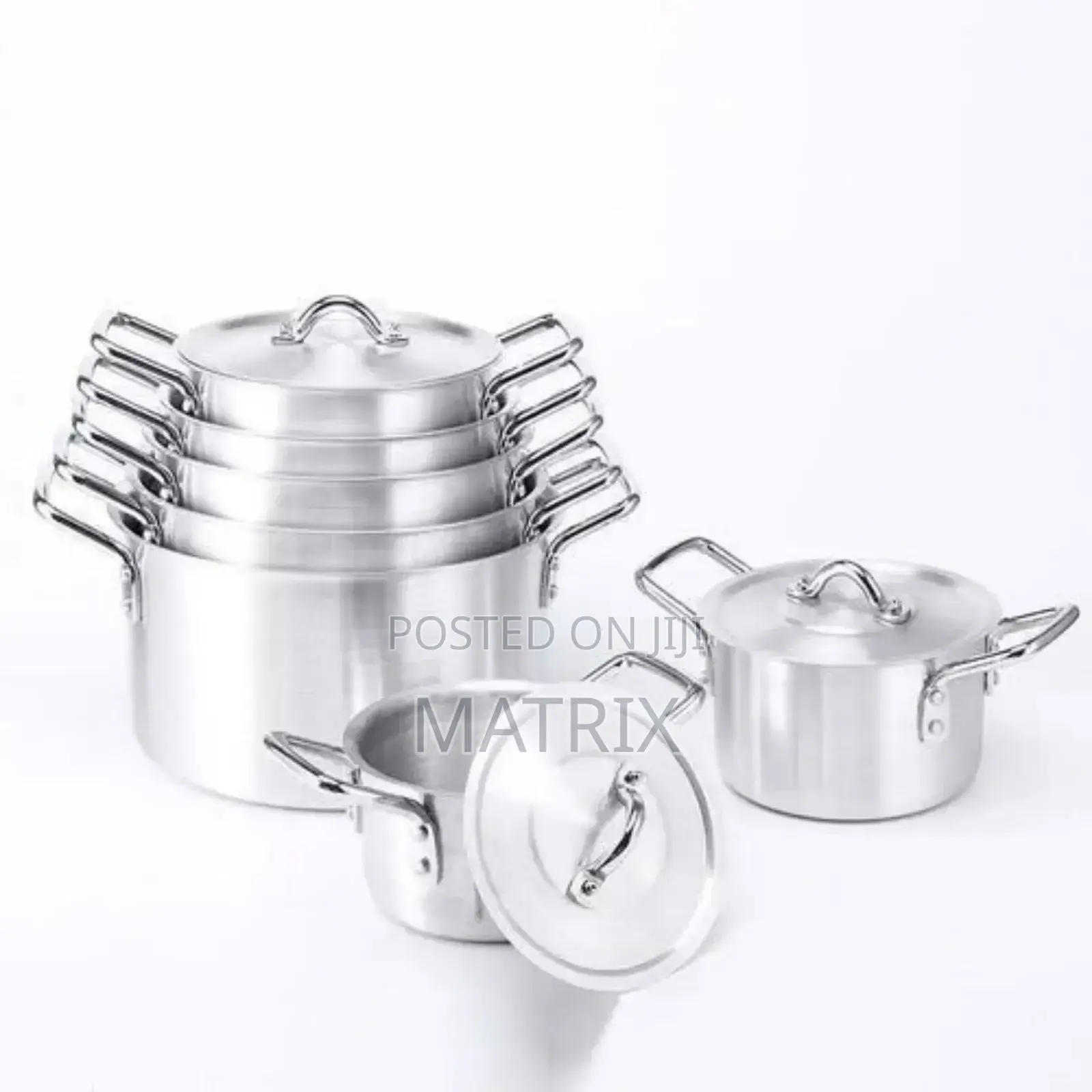 Aluminium Cooking Pots/Saucepan Set, 7pcs-Silver