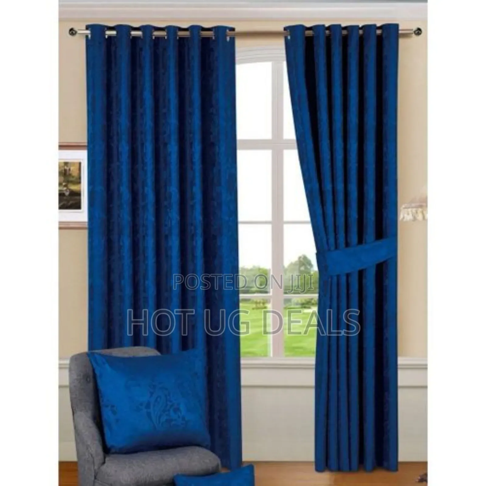 3pcs Set 2 Plain Curtains 1.5m X 2m With 3m Net - Blue