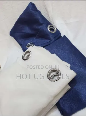 3pcs Set 2 Plain Curtains 1.5m X 2m With 3m Net - Blue